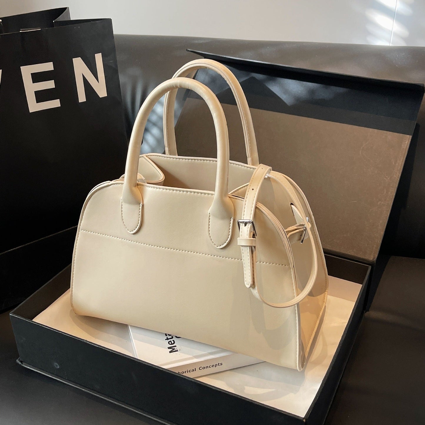 Retro Side-Buckle Top Handle Tote Bag