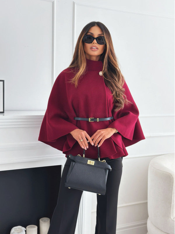 Elegant Woolen Cloak Top with Belt