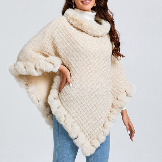 Luxury Fur Collar Winter Shawl Cape