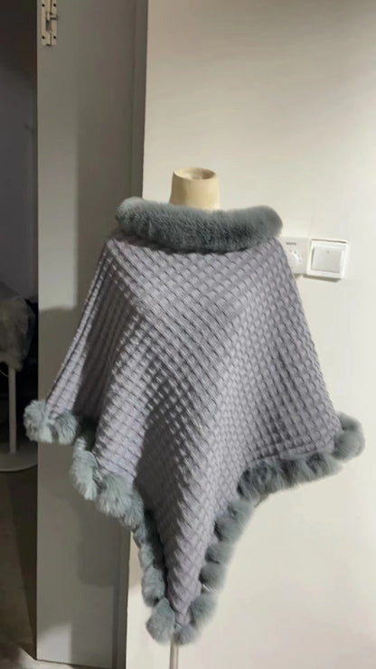 Luxury Fur Collar Winter Shawl Cape