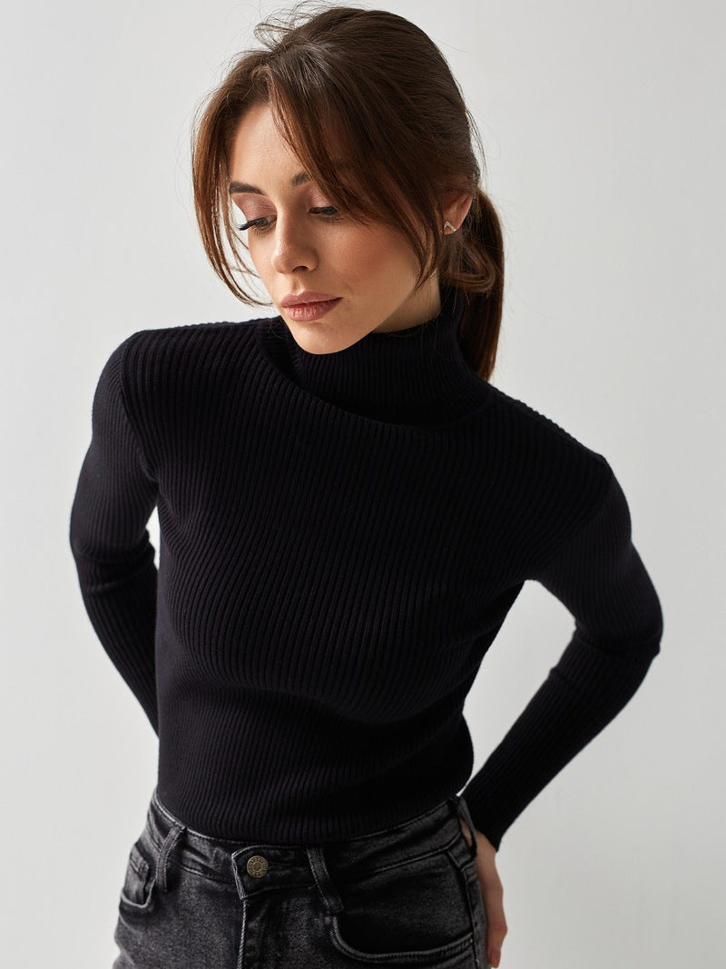 Ribbed Turtleneck Knit Sweater