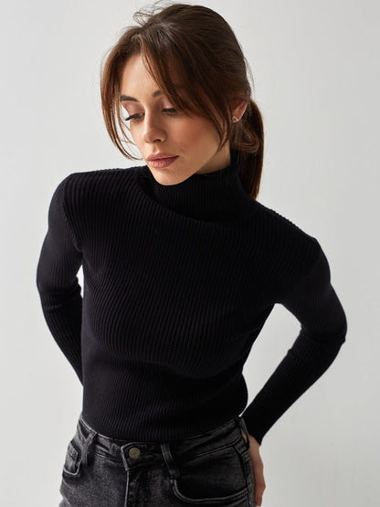 Ribbed Turtleneck Knit Sweater