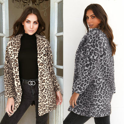 Leopard Print Plush Lapel Coat