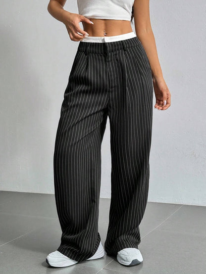 Women’s High-Waist Stripe Straight-Leg Trousers