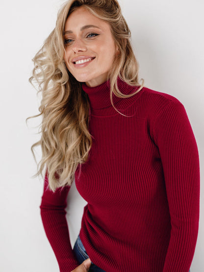 Ribbed Turtleneck Knit Sweater