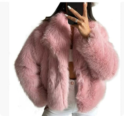 Winter Luxury Fur Lapel Winter Plush Coat