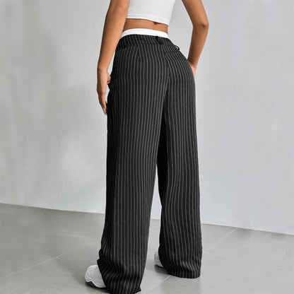Women’s High-Waist Stripe Straight-Leg Trousers
