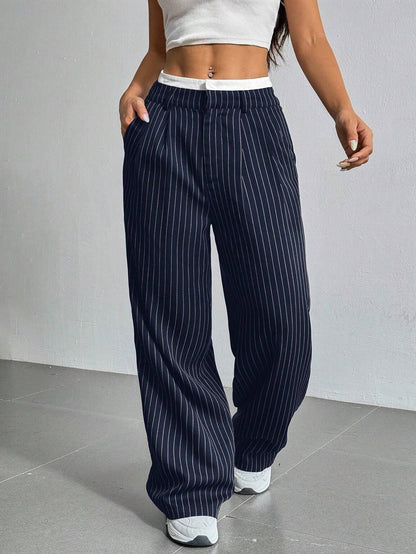 Women’s High-Waist Stripe Straight-Leg Trousers