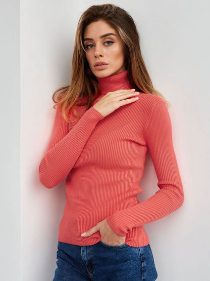 Ribbed Turtleneck Knit Sweater