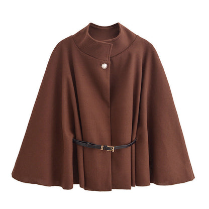 Elegant Woolen Cloak Top with Belt