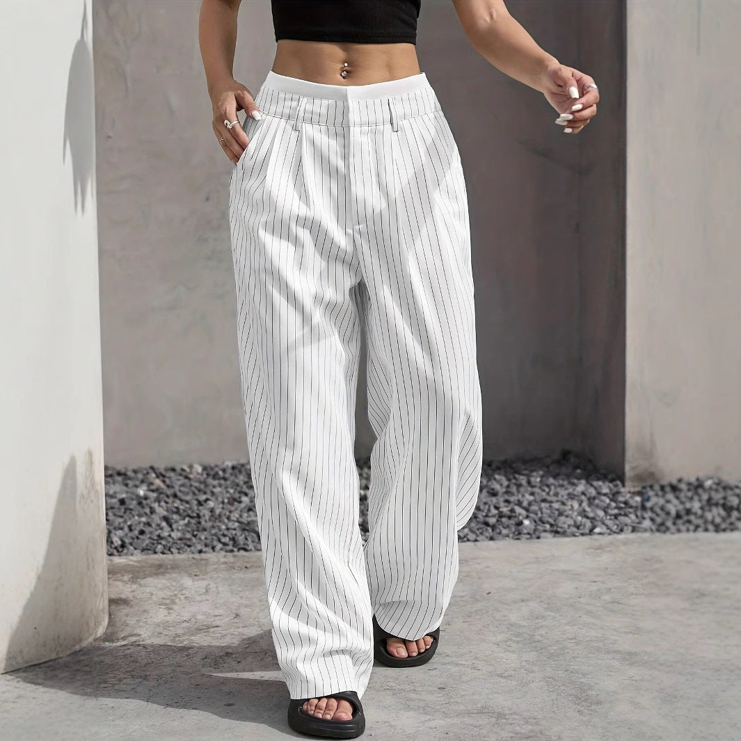 Women’s High-Waist Stripe Straight-Leg Trousers