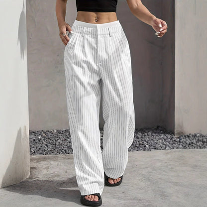 Women’s High-Waist Stripe Straight-Leg Trousers