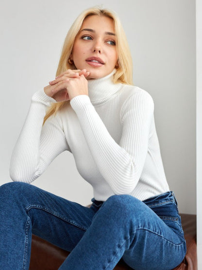 Ribbed Turtleneck Knit Sweater
