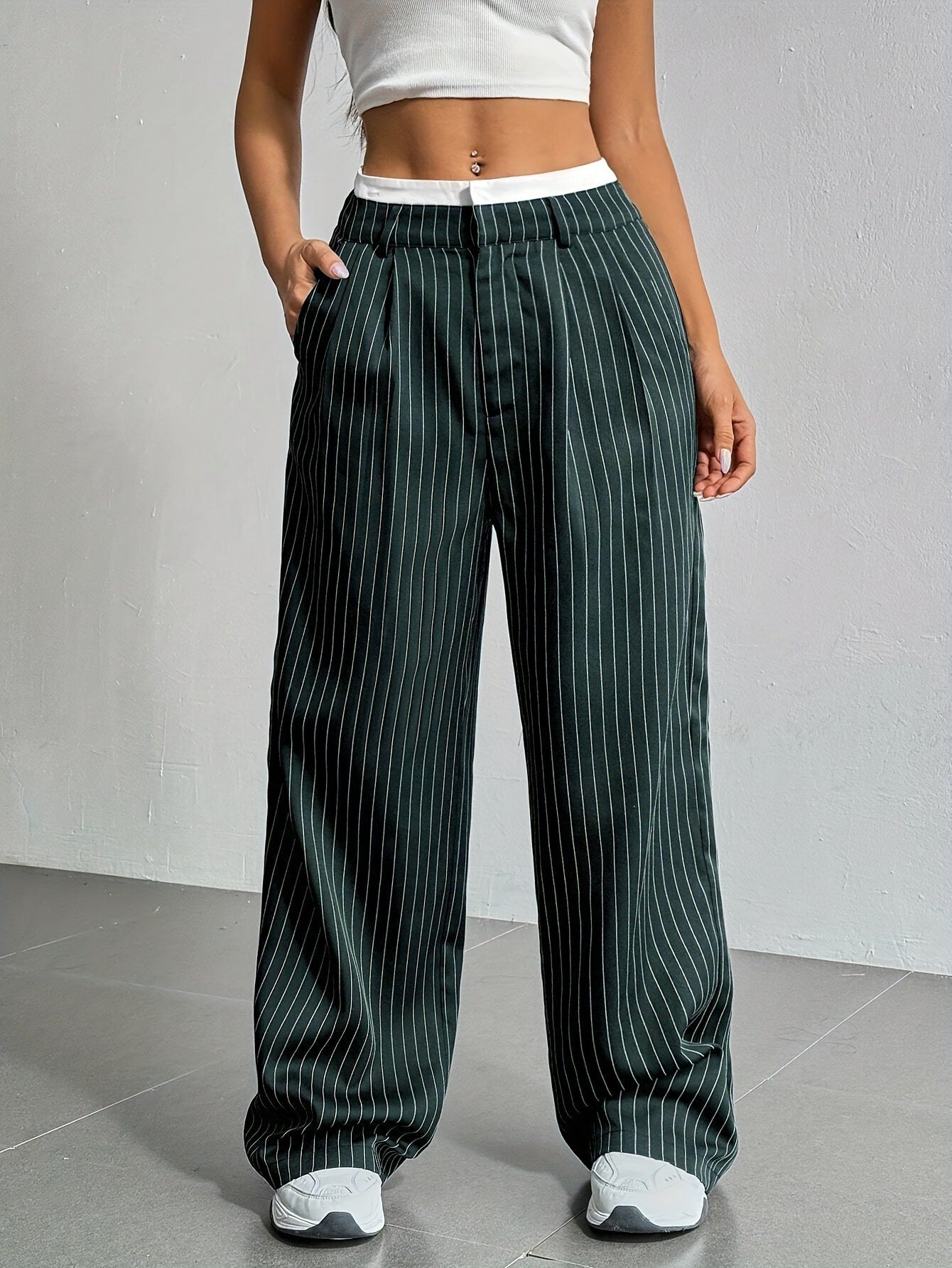 Women’s High-Waist Stripe Straight-Leg Trousers