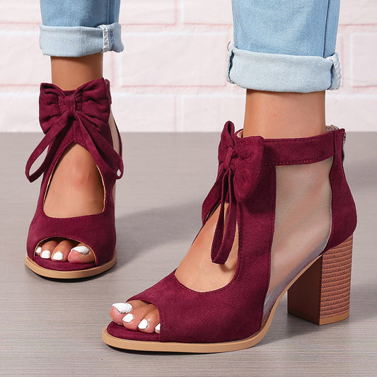 Elegant Bow Block Heel Sandals