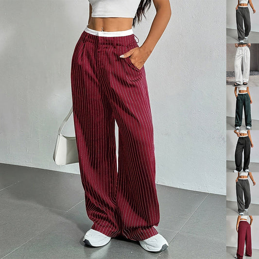 Women’s High-Waist Stripe Straight-Leg Trousers
