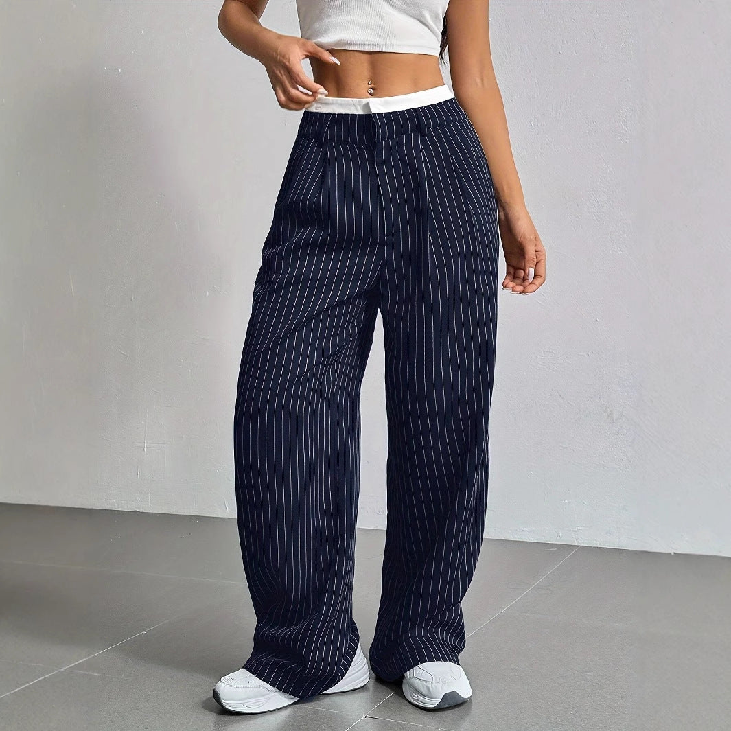 Women’s High-Waist Stripe Straight-Leg Trousers