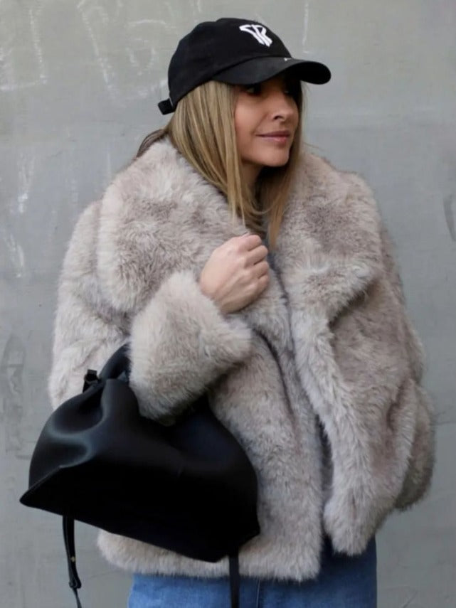 Winter Luxury Fur Lapel Winter Plush Coat
