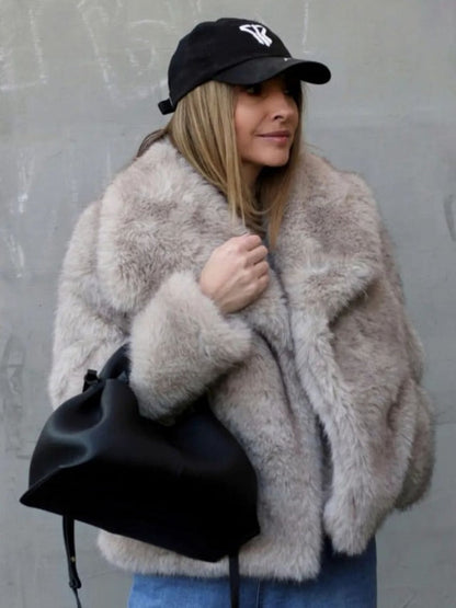 Winter Luxury Fur Lapel Winter Plush Coat