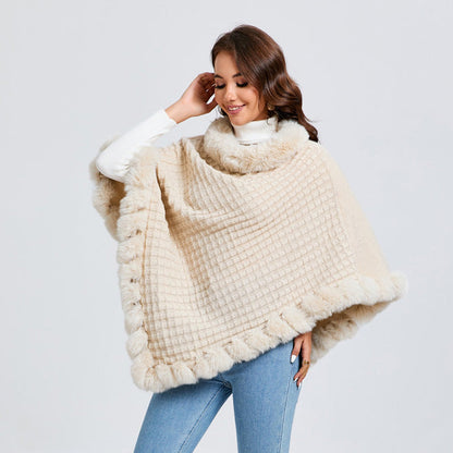 Luxury Fur Collar Winter Shawl Cape