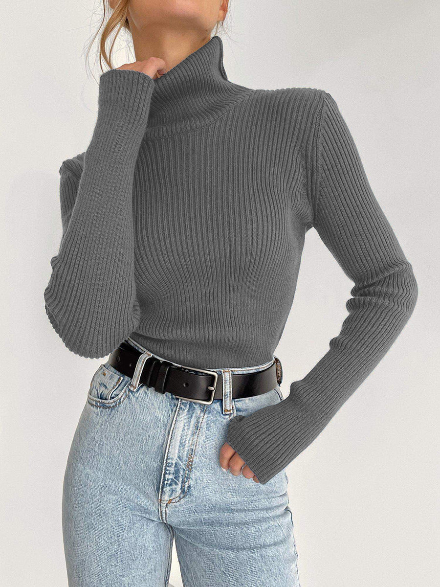 Elegant Slim-Fit Ribbed Turtleneck Sweater