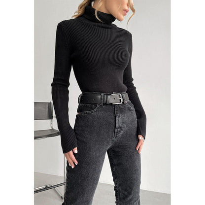 Elegant Slim-Fit Ribbed Turtleneck Sweater