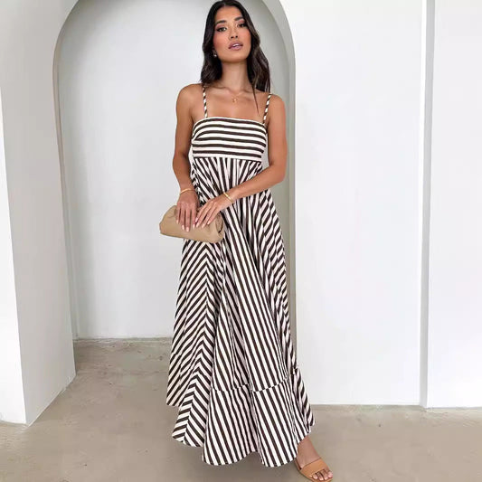 Striped dress with open back belt