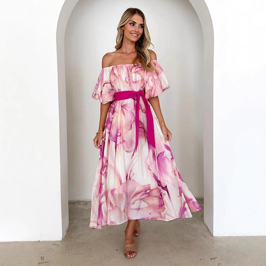 Off-the-shoulder floral maxi dress