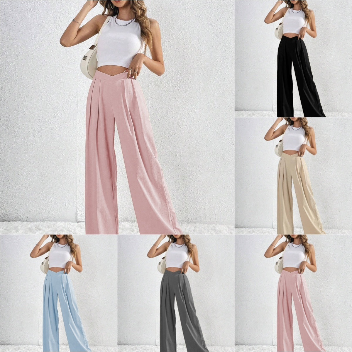 Chic High-Waist Pleated Wide-Leg Pants