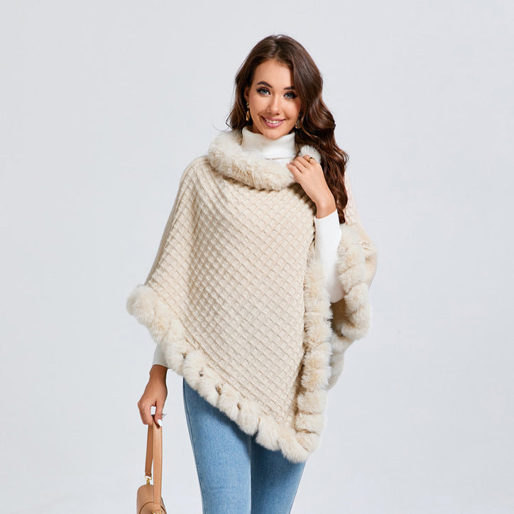 Luxury Fur Collar Winter Shawl Cape