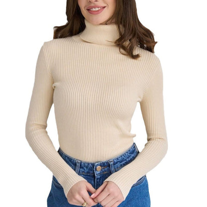 Ribbed Turtleneck Knit Sweater