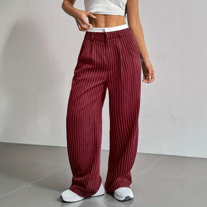 Women’s High-Waist Stripe Straight-Leg Trousers