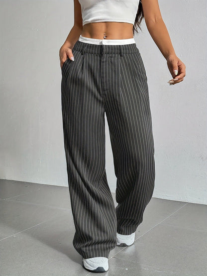 Women’s High-Waist Stripe Straight-Leg Trousers